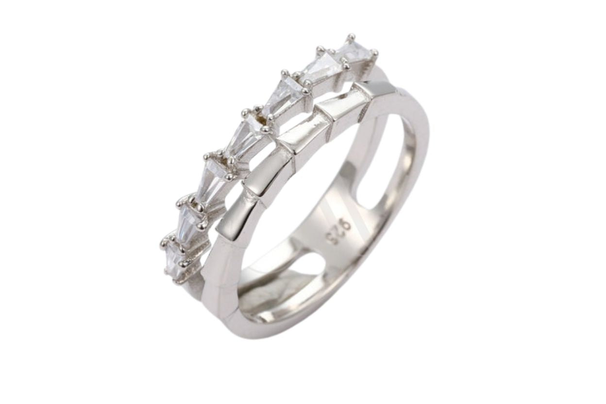 Women's 925 Sterling Silver Baguette-Cut Zirconia Cluster Ring