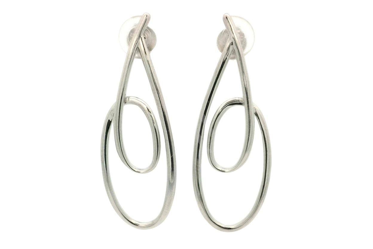Women's 925 Sterling Silver Double Oval Drop Earrings