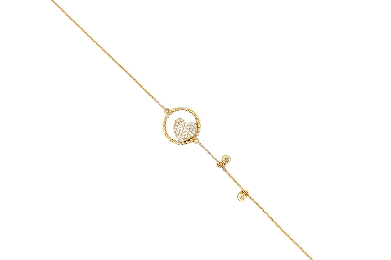 Girl's Gold Plated 925 Sterling Silver Heart and Halo Charm Bracelet