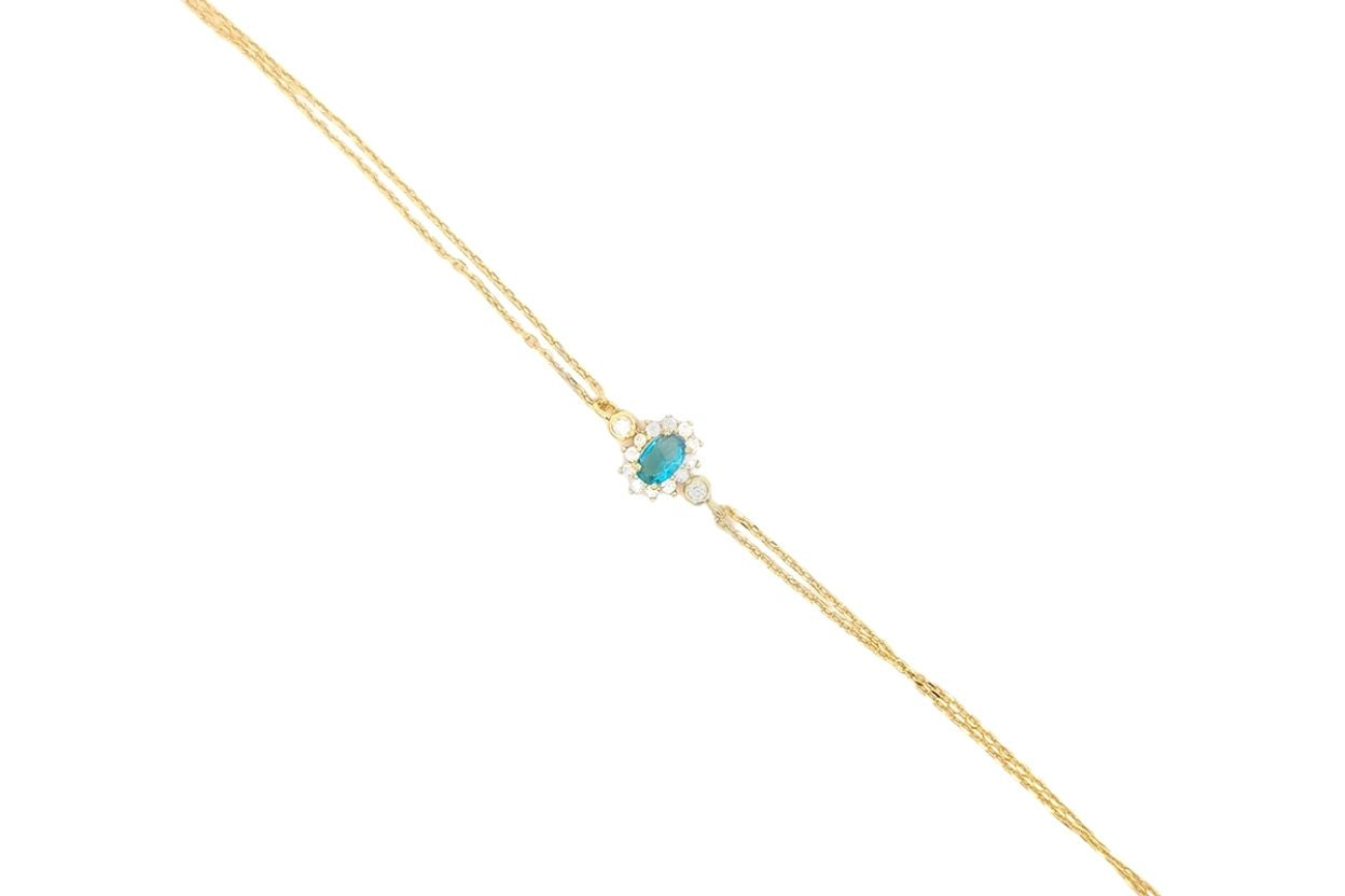 Girl's Gold Plated 925 Sterling Silver Oval Turquoise Halo Bracelet