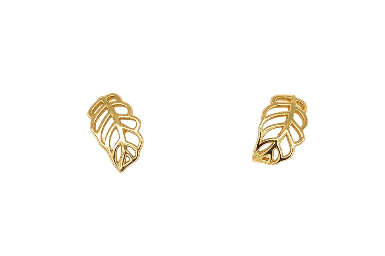 Women's 925 Sterling Silver Gold-Plated Monstera Leaf Stud Earrings