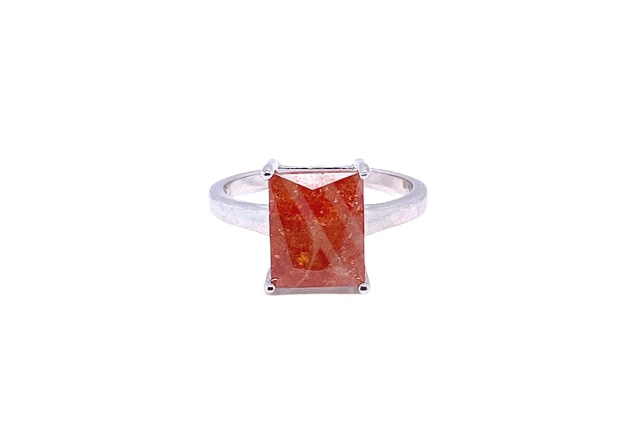 Women's 925 Sterling Silver Ring with Radiant Orange Sunstone