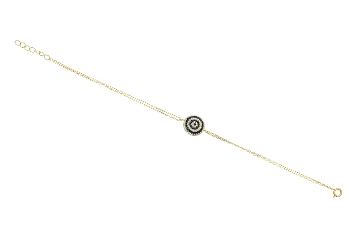 Girl's Gold Plated 925 Sterling Silver Round Evil Eye Charm Bracelet