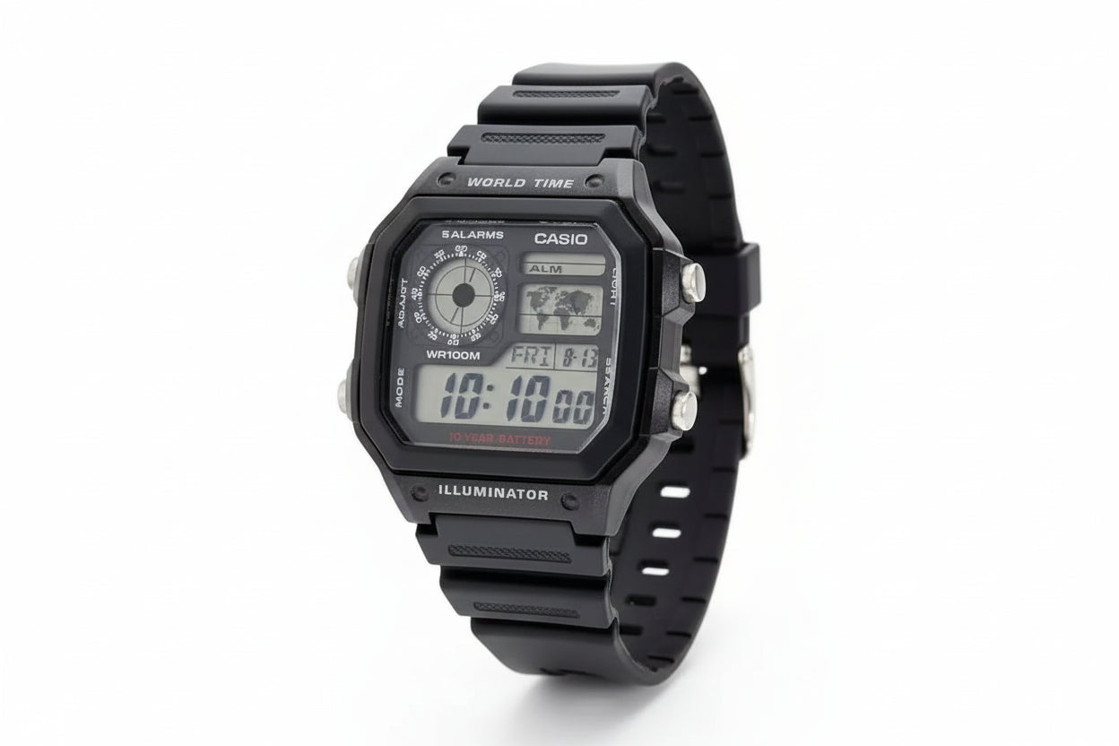 Casio Digital Chronograph Quartz Watch with Black Resin Strap