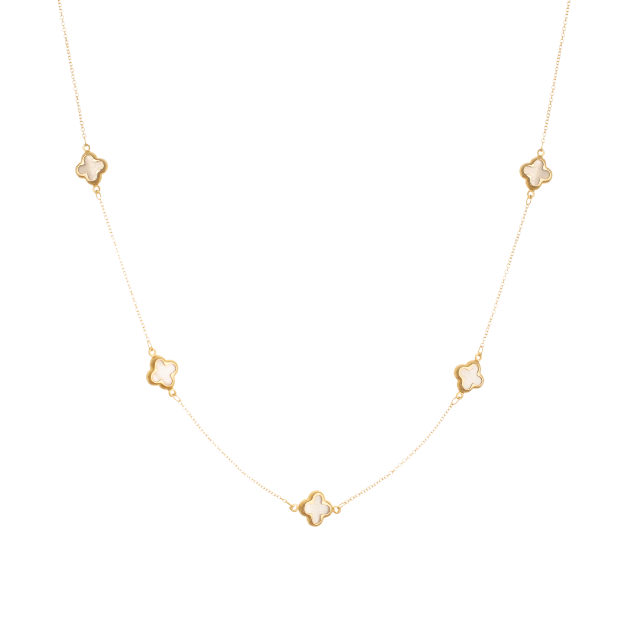 Women’s Gold Necklace with Five (5) Mother-of-Pearl Elements, 14K Gold