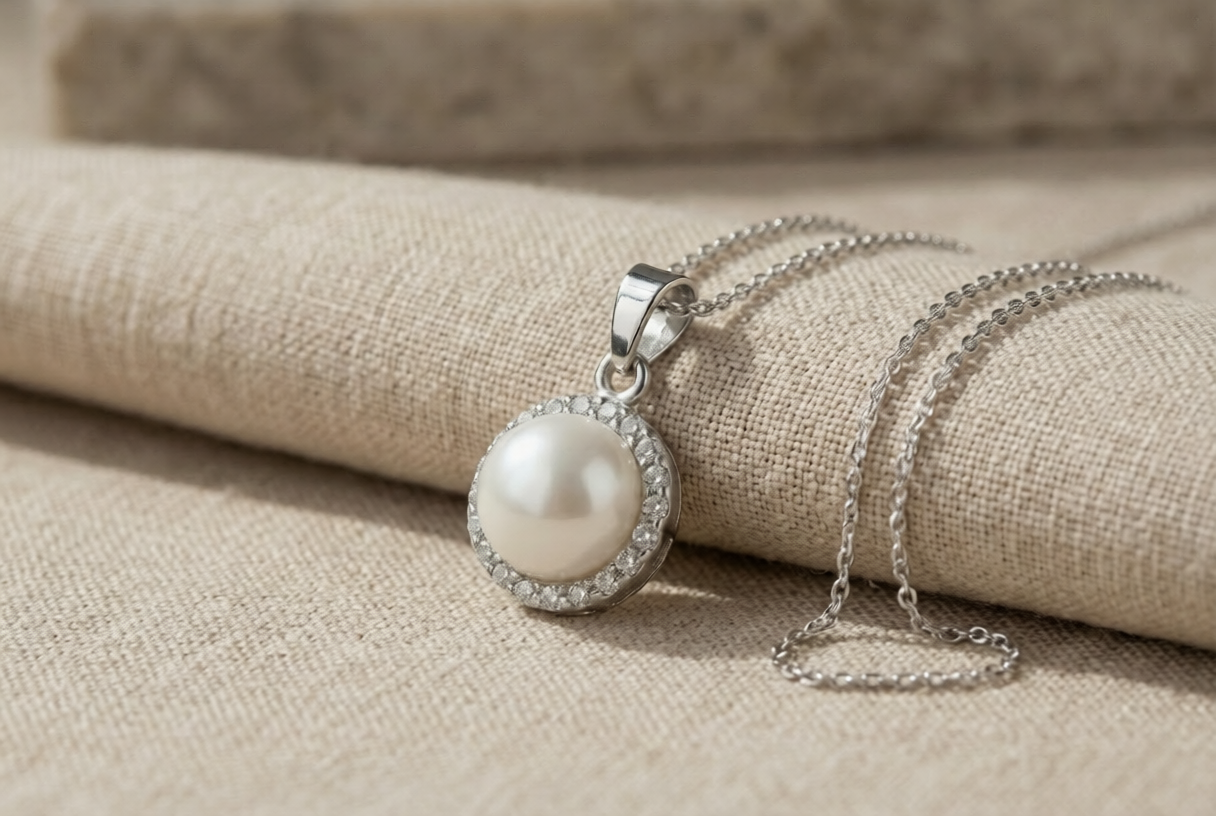 Pearl pendant, 14K white gold