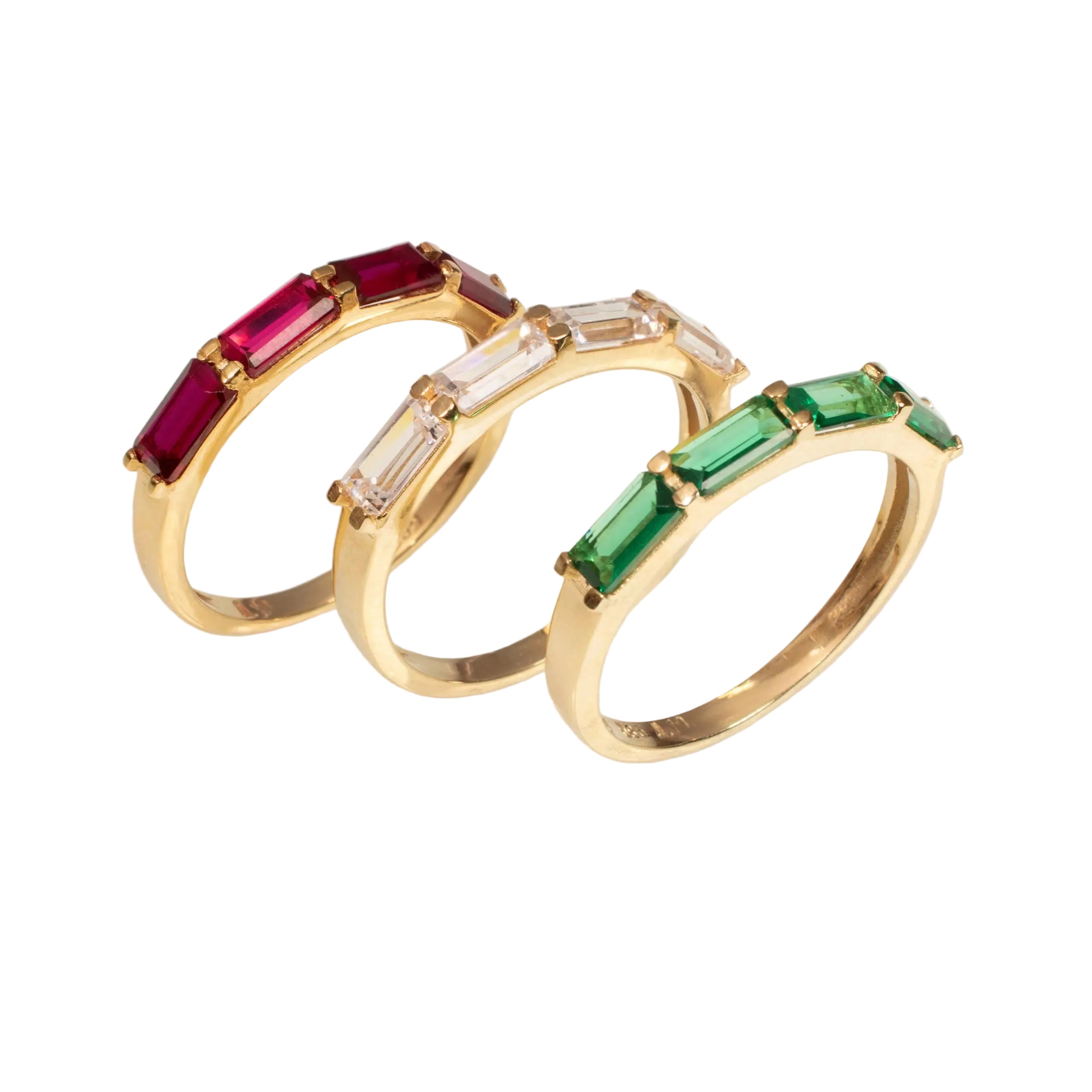 14K Gold Ring with Green Baguette-Cut Stones