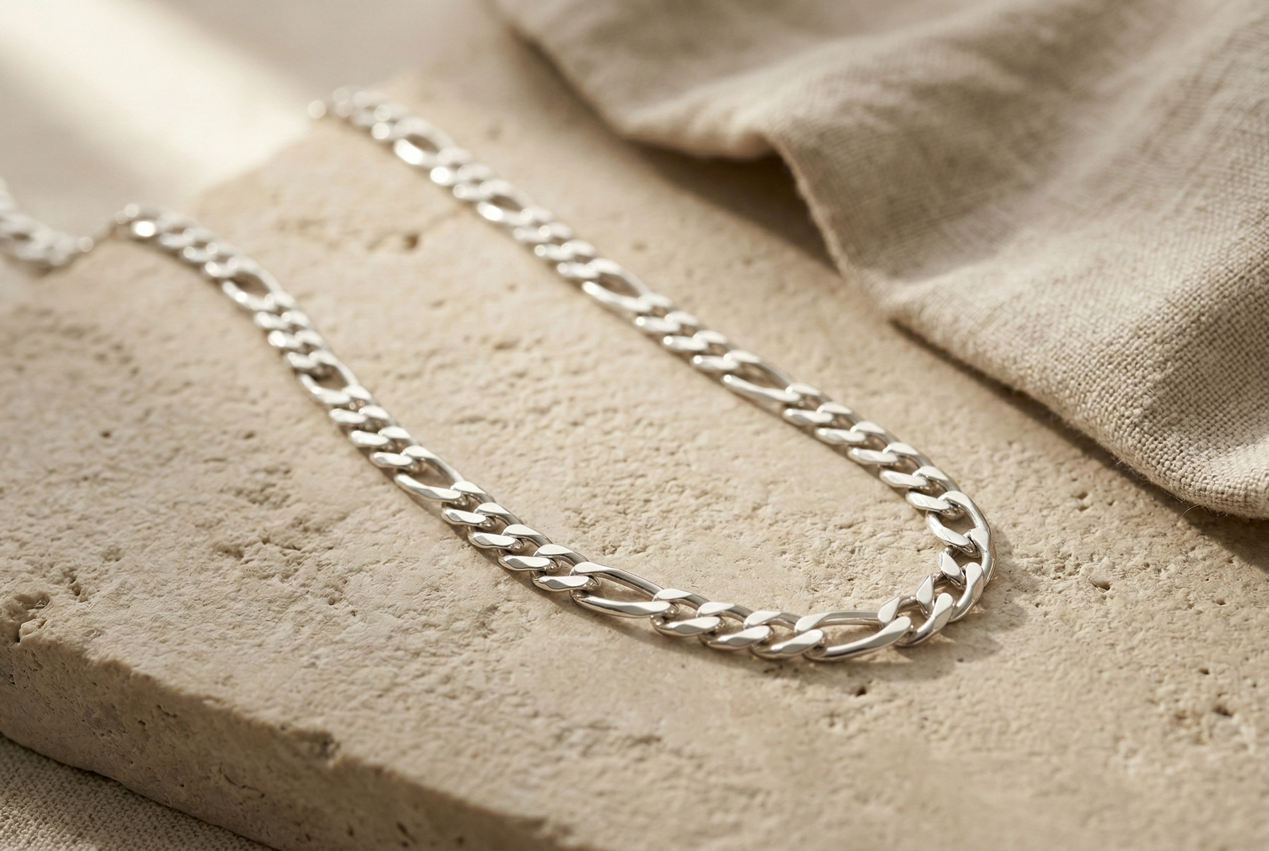 Men’s Silver Figaro Necklace Chain, 925 Sterling Silver