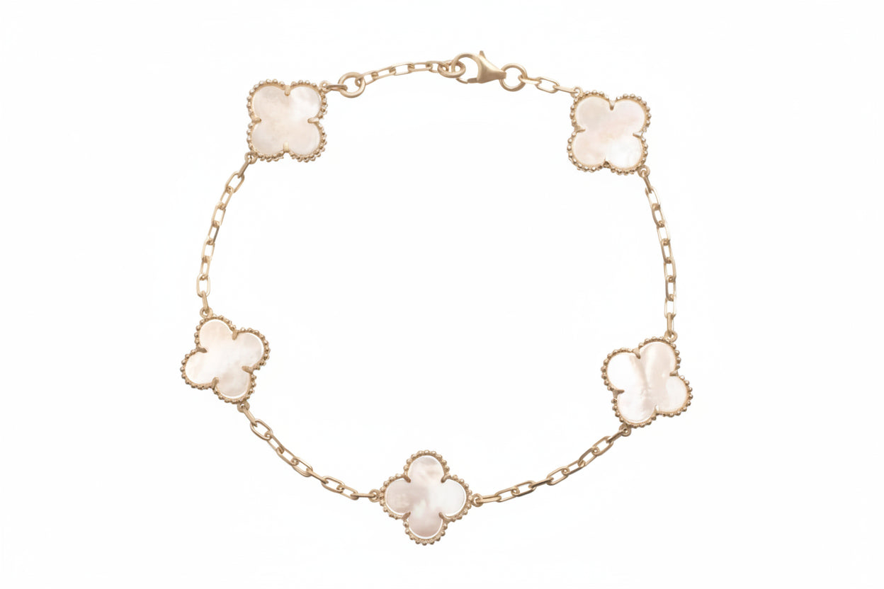 14K Gold Bracelet with 5 Mother-of-Pearl Elements (10 mm)